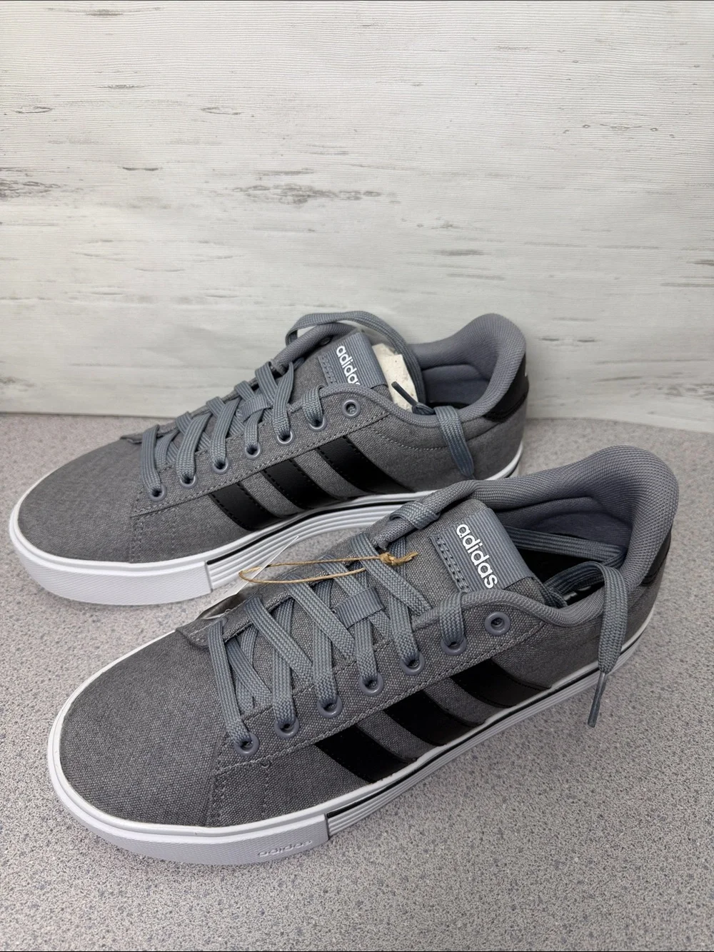 adidas Gray Low-Top Canvas Sneakers with Black Stripes